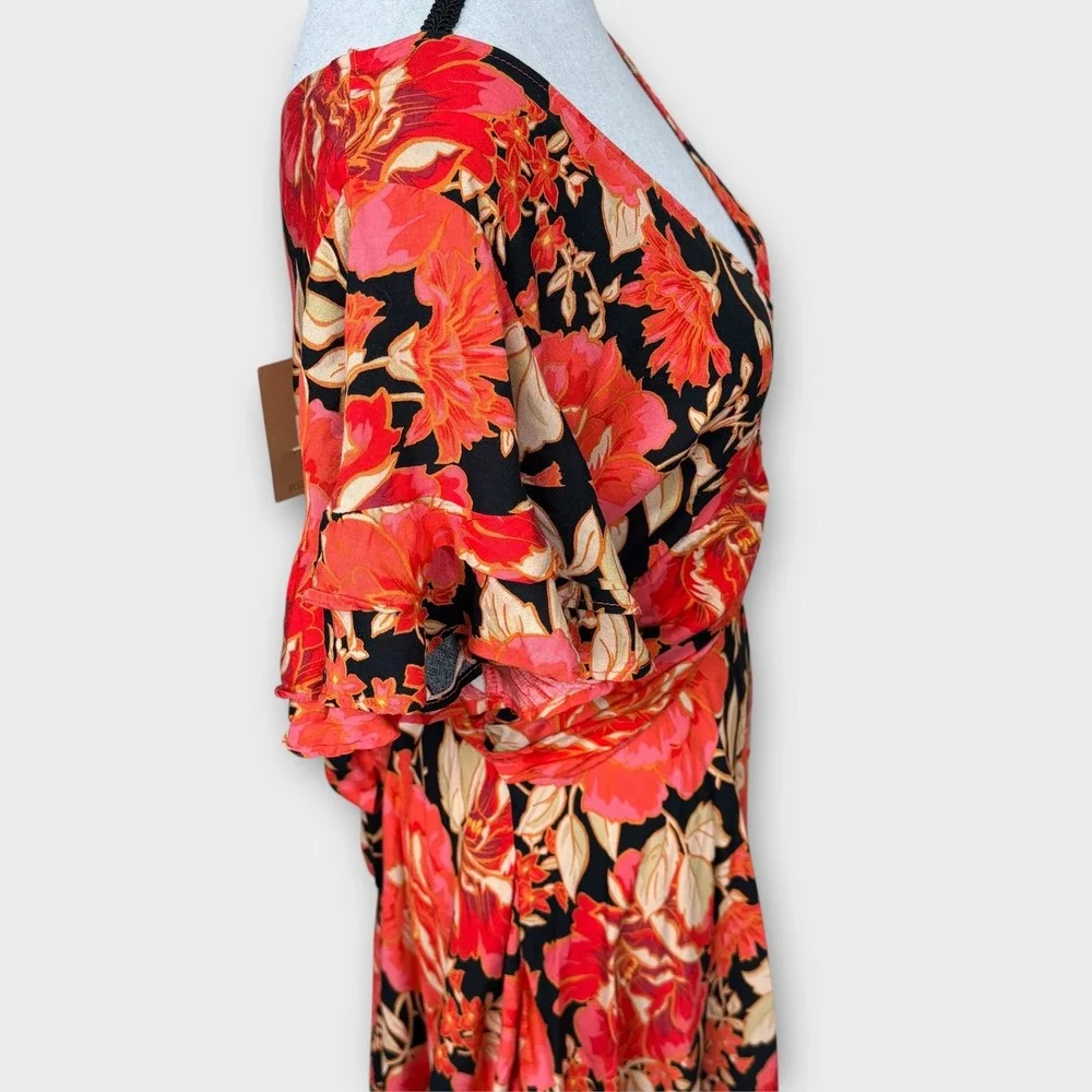 Anthropologie NWT Abel the Label‎ Maxi Dress S Red Floral Smocked Waist Ruffle